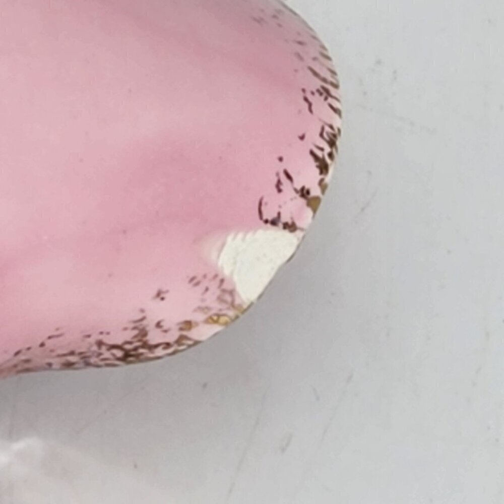 Large Pink Ceramic Ruffled Edge Leaf-Shaped Bowl with Gold Accents Marked 101 K - Picture 9 of 10